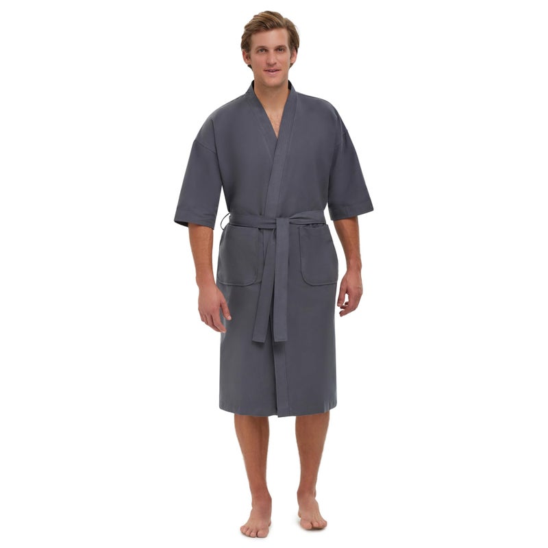 MONARCH Chamois Microfiber Spa Kimono Robe for Men or Women â€“ Soft Lightweight Fabric with Classic Kimono Design, Generously Sized Hotel & Spa Robe with Pockets â€“ Machine Washable (Charcoal, Large) - Image 1
